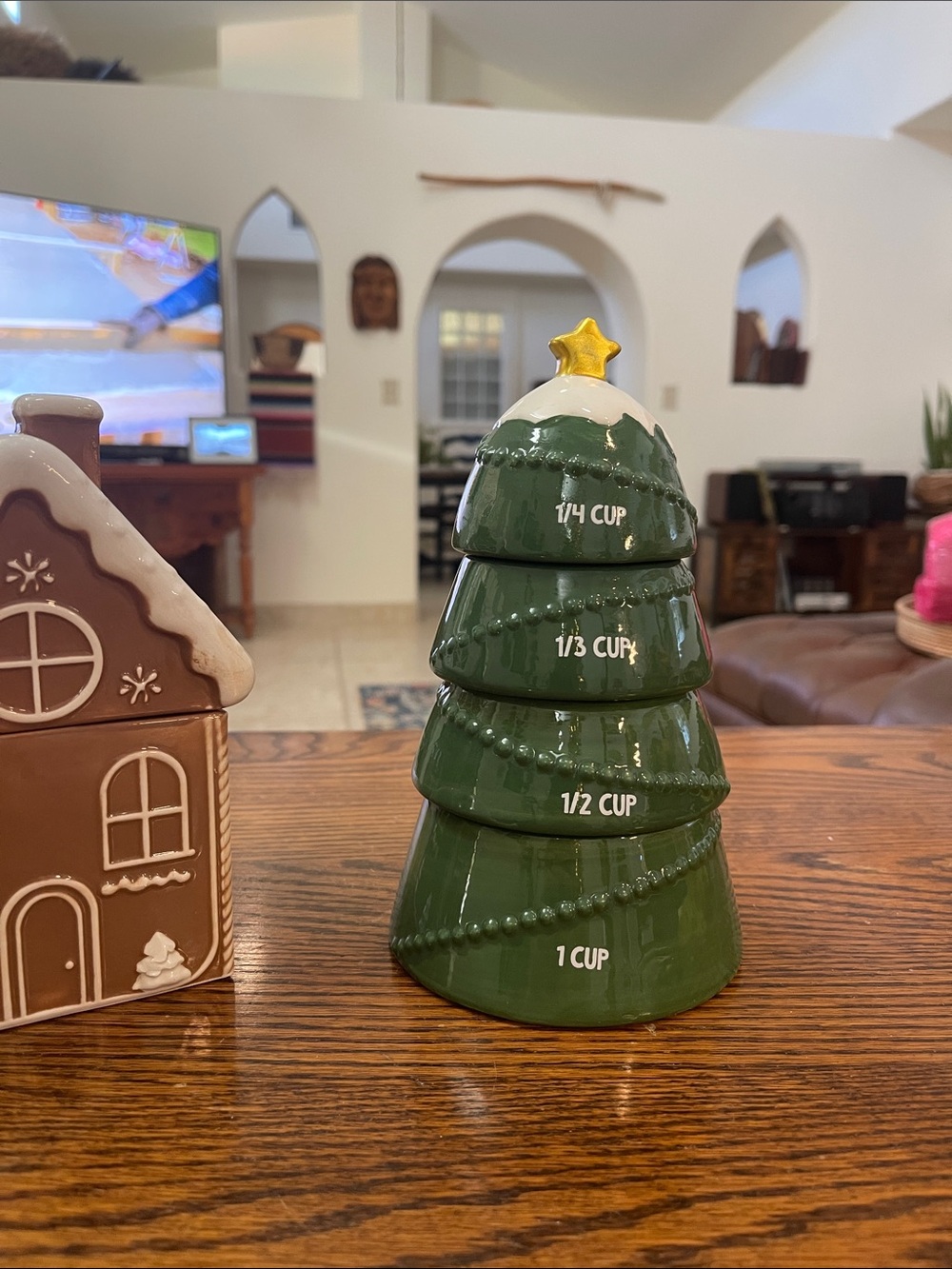Green Ceramic Christmas Tree Measuring Cup Set - Holiday Kitchen